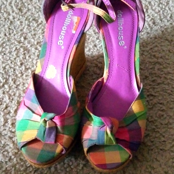 Plaid multi color summer wedge sandals - Picture 5 of 6